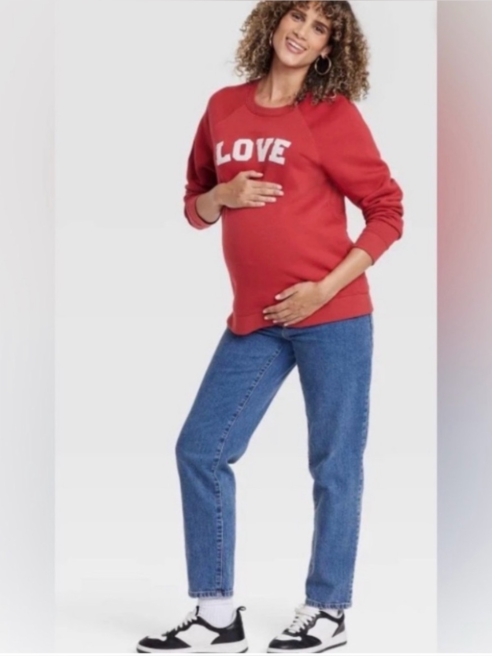 NWT Isabel Maternity Red And White Love Soft Cozy Sweat Shirt. Multiple Sizes!